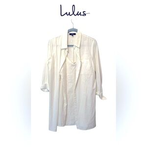 Lulus Shirtdress & Slip Dress White Cotton Linen Blend 2 Piece Set! Small